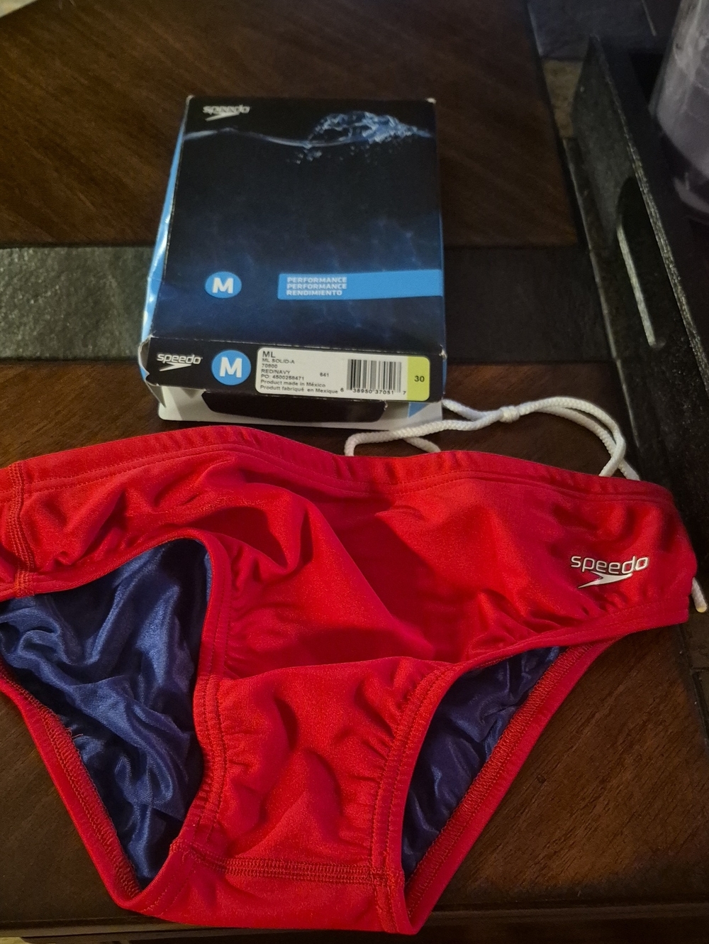Speedo Red Bikini Swim Bottom with Navy Liner
